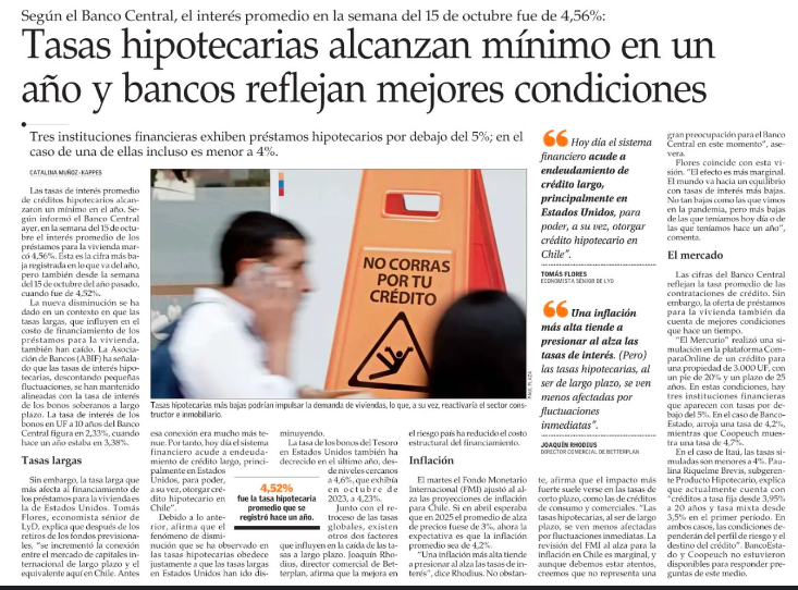 Tasas Hipotecarias alcanzan mìnimos en un año y bancos mejoran condiciones